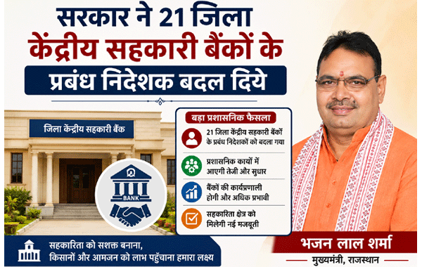 सरकार ने 21 जिला केंद्रीय सहकारी बैंकों के प्रबंध निदेशक बदल दिये